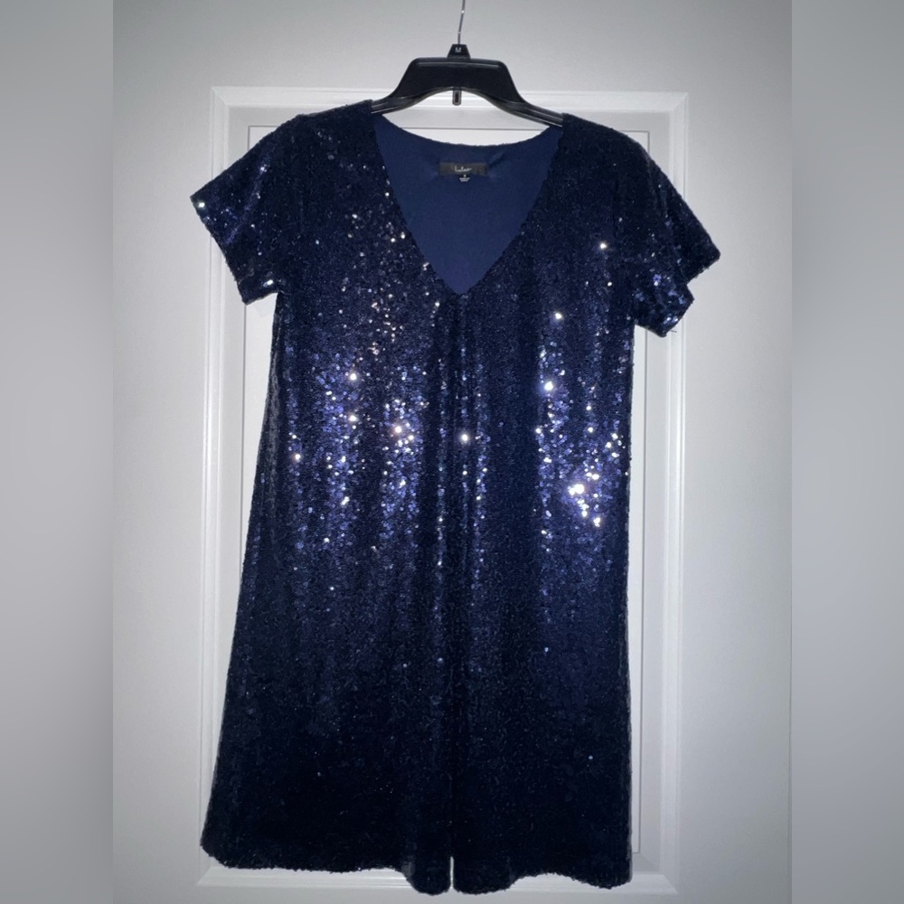 Lulu’s Delightful Ways Navy Blue Sequin Dress SIZE S